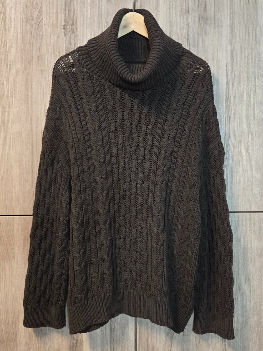 Anthropologie Pilcro Chocolate Cable Knit Turtleneck Sweater Autumn Cozy XL